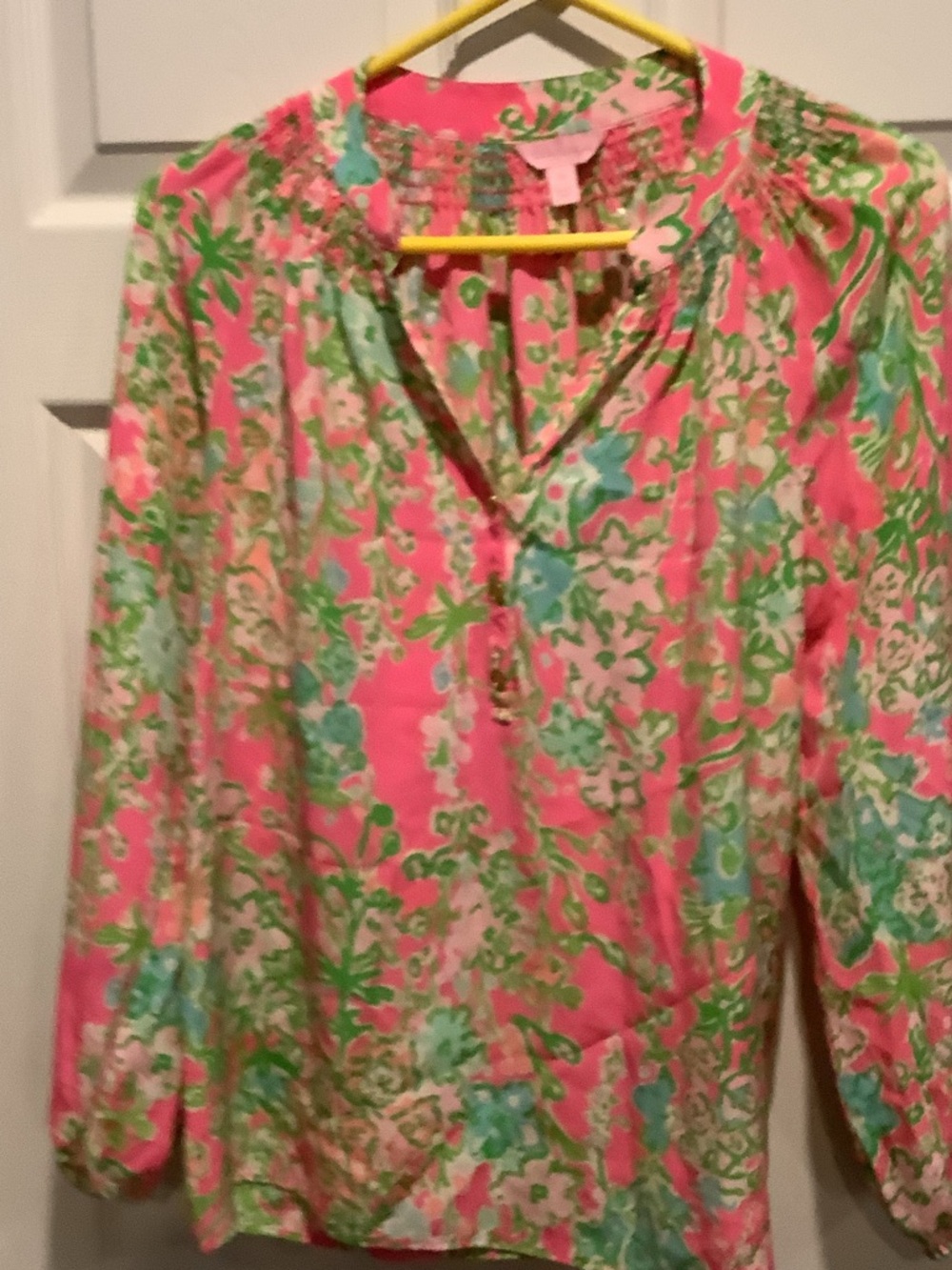 Lilly Pulitzer Pink Floral Pullover Silk Blouse, medium